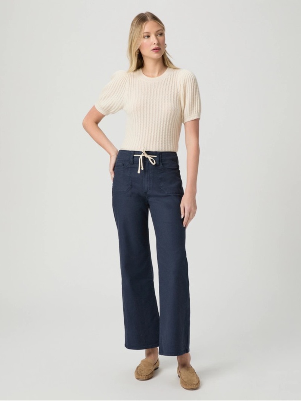 Paige Ari Wide Leg Pant Vintage Navy Seascape 24 Nautical Beach Vacation Travel